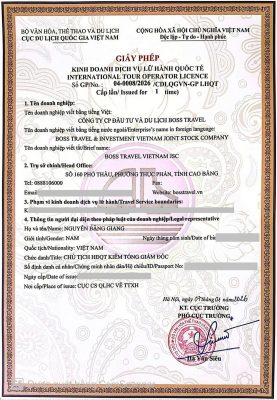 BOSS Travel is proudly licensed as an International Travel Service Operator, specializing in tours to Cao Bằng, Ban Gioc Waterfall, and the Northeast region of Vietnam. We provide private tours, motorbike tours with local drivers, premium car tours, and professional local tour guide services for both domestic and international travelers. We are committed to reliability, safety, flexible itineraries, and 24/7 customer support.
