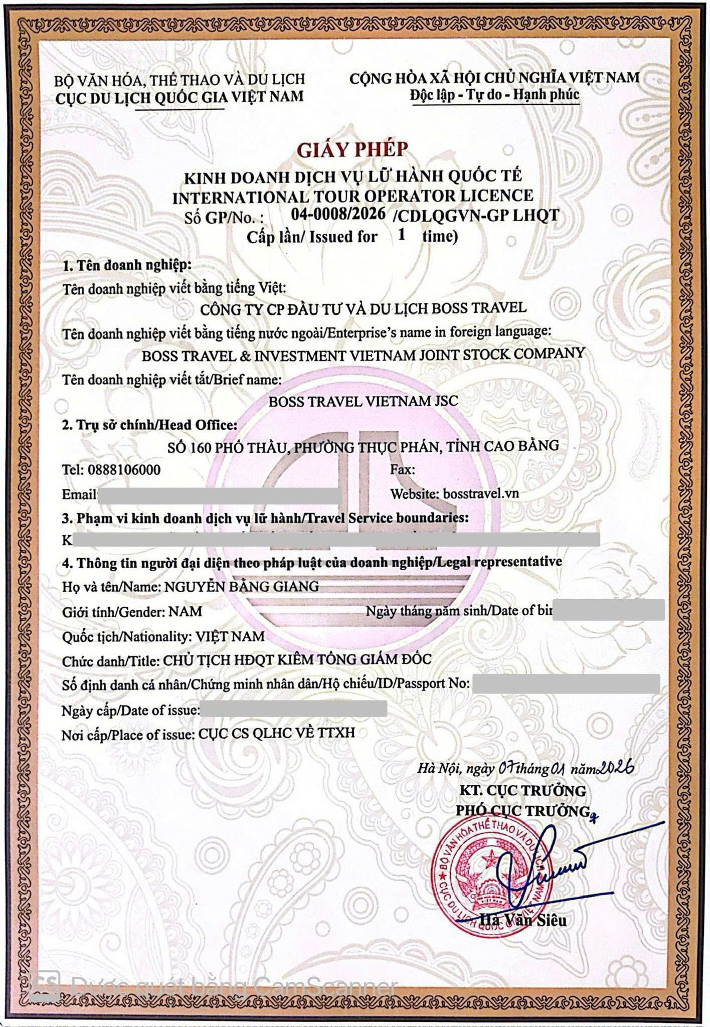 BOSS Travel is proudly licensed as an International Travel Service Operator, specializing in tours to Cao Bằng, Ban Gioc Waterfall, and the Northeast region of Vietnam. We provide private tours, motorbike tours with local drivers, premium car tours, and professional local tour guide services for both domestic and international travelers. We are committed to reliability, safety, flexible itineraries, and 24/7 customer support.